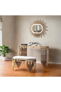 120 CM GOLD KAPLAMA DRESUAR AYNA PUF SET